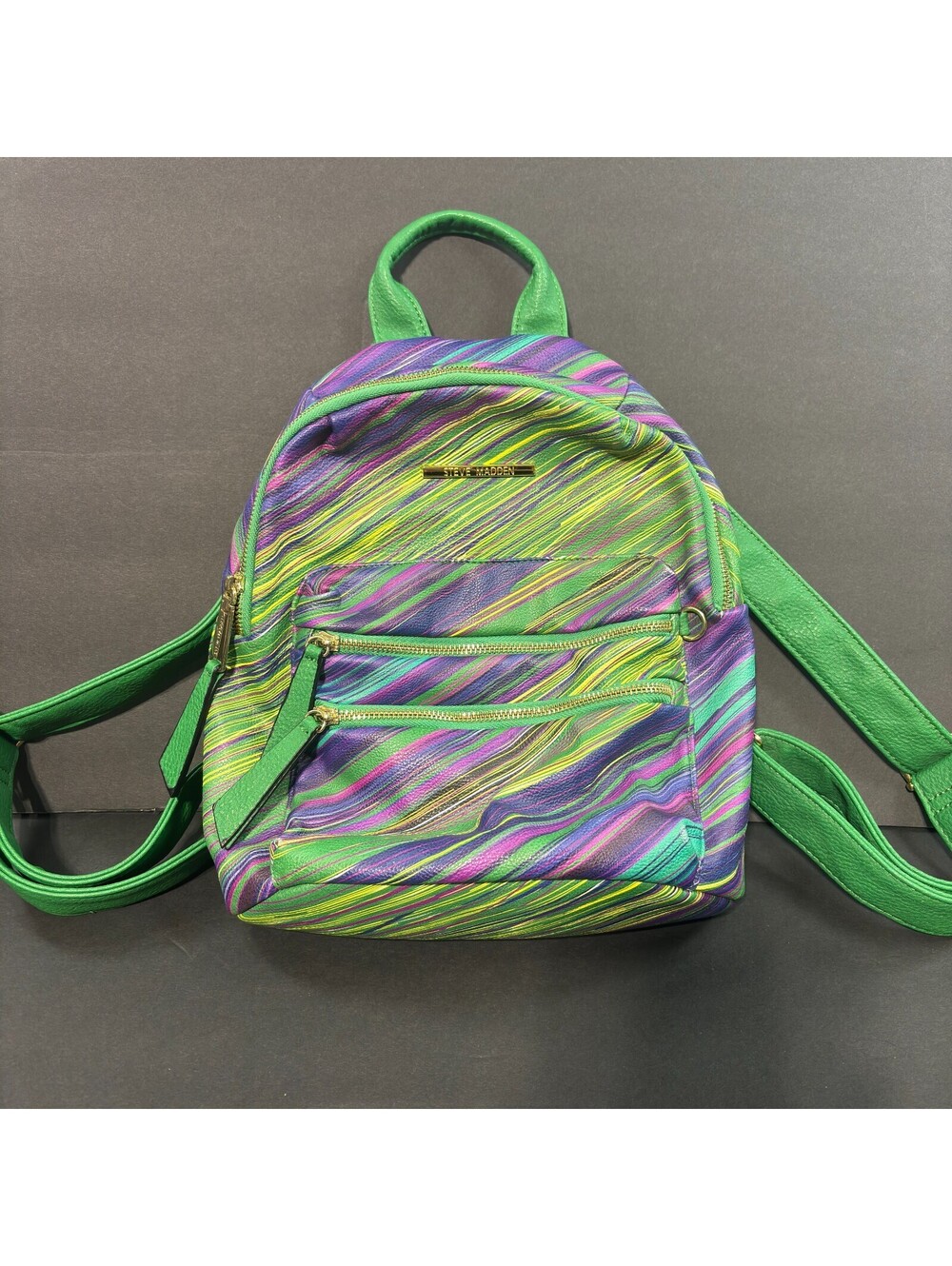 Steve Madden Mini Backpack Green and Purple Abstract